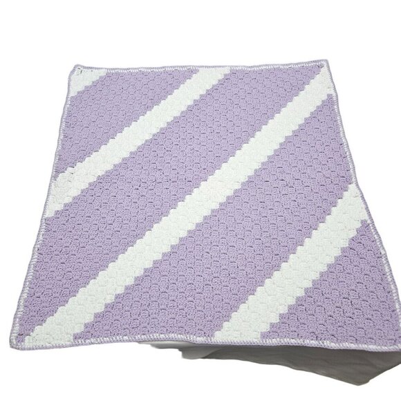 Lot Of 2 Handmade Crocheted Baby Blankets Diagonal Stripe 100% Acrylic Soft Cozy - Picture 4 of 9